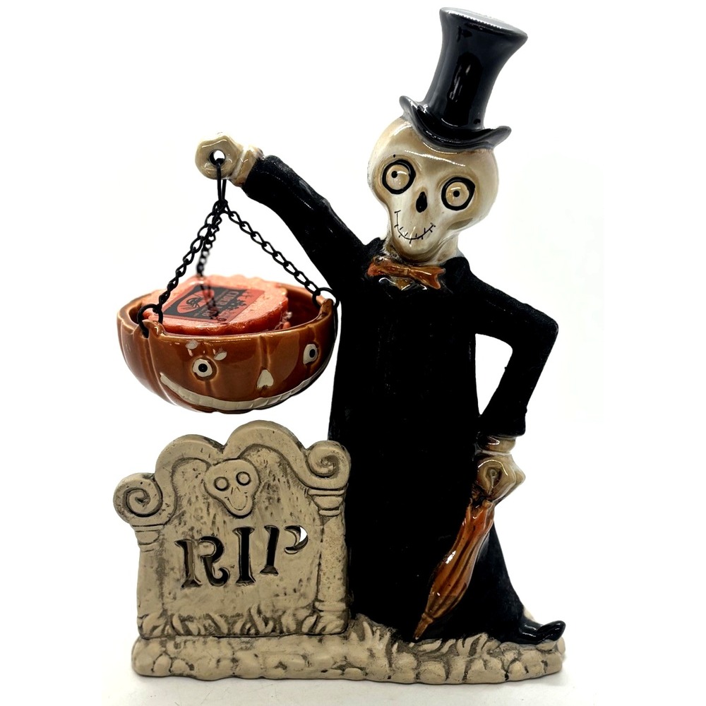 Yankee Candle Boney Bunch Skeleton Wax Warmer + 2 Cider Web Tarts RIP Headstone